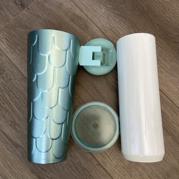 Starbucks Mermaid Tails 24oz Tumbler & Beige 16oz Travel Mug Stainless Steel - Picture 9 of 12